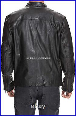 ROXA Western Men Premium Genuine Cowhide 100% Leather Jacket Outwear Black Coat