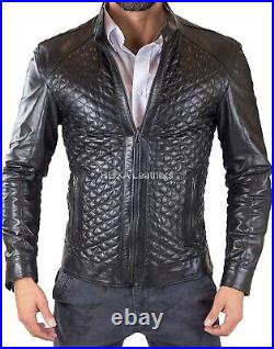 ROXA Western Men Quilted Authentic Cowhide Real Leather Jacket Black Biker Coat