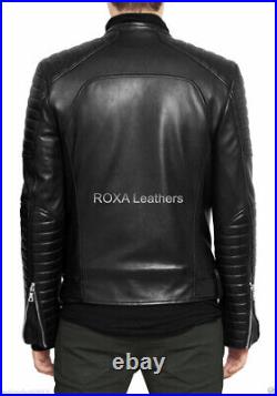 ROXA Western Men Quilted Belt Black Coat Genuine Cowhide Natural Leather Jacket