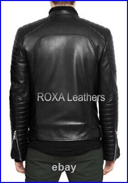 ROXA Western Men Quilted Genuine Cowhide Real Leather Jacket Bomber Belted Coat