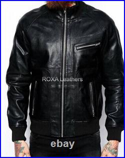 ROXA Western Men's Black Zip Up Coat Authentic Cowhide Real Leather Biker Jacket