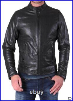 ROXA Western Racer Men's Full Zip Black Coat Genuine Cowhide 100% Leather Jacket