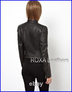ROXA Western Rider Women Genuine Lambskin Real Leather Jacket Quilted Black Coat