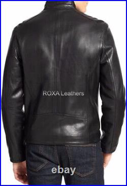 ROXA Western Style Men Authentic Cowhide Natural Leather Jacket Black Heavy Coat