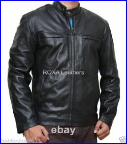 ROXA Western Style Men Black Coat Genuine Cowhide 100% Leather Motorcycle Jacket