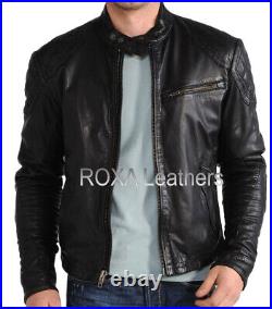ROXA Western Style Men Genuine Cowhide Natural Leather Jacket Black Outwear Coat