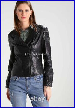 ROXA Western Women Biker Genuine Lambskin Real Leather Jacket Black Winter Coat