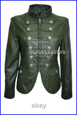 ROXA Western Women Design Button Green Coat Genuine Lambskin 100% Leather Jacket