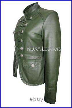 ROXA Western Women Design Button Green Coat Genuine Lambskin 100% Leather Jacket