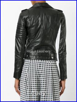 ROXA Western Women Outfit Genuine Lambskin Real Leather Jacket Belted Black Coat