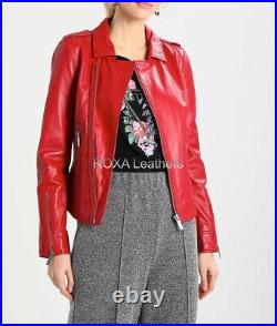 ROXA Western Women Red Authentic Sheepskin Real Leather Jacket Classy Biker Coat