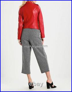 ROXA Western Women Red Authentic Sheepskin Real Leather Jacket Classy Biker Coat