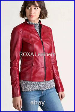ROXA Western Women Zip Up Authentic Lambskin Pure Leather Jacket New Modern Coat