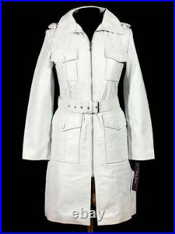 ROXA Women's Genuine Leather Pure Soft Lambskin Long Overcoat Trench White Coat