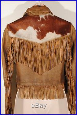 RRL Double RL Brown Leather Fringe Western Jacket Cow Hide Yoke Sz 2 $2200 #3