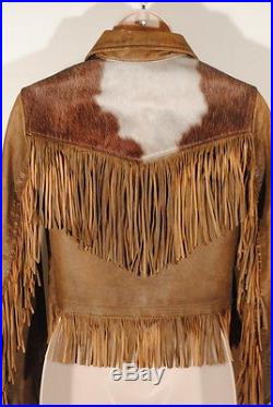 RRL Double RL Brown Leather Fringe Western Jacket Cow Hide Yoke Sz 2 $2200 #5