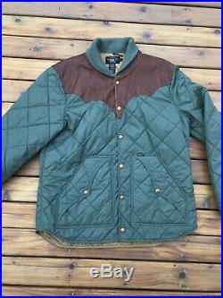 RRL Mens Quilted Leather Jacket Green Double RL Large Ralph Lauren Western 2