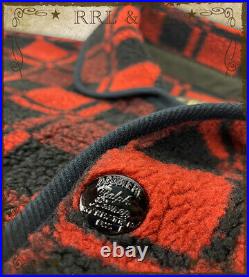 RRL Ralph Lauren Men's $590 Red Plaid Jacquard Fleece Jacket, Double RL Coat