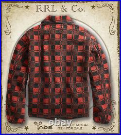 RRL Ralph Lauren Men's $590 Red Plaid Jacquard Fleece Jacket, Double RL Coat