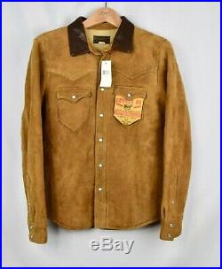 RRL Ralph Lauren Tan Shearling Lined Sheepskin Western Leather Jacket Men's 2XL