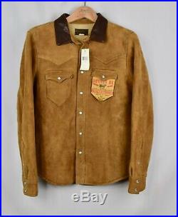 RRL Ralph Lauren Tan Shearling Lined Sheepskin Western Leather Jacket Men's XL