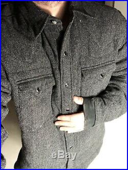 RRL Ralph Lauren XL Quilted Herringbone Grey Shirt Jacket CPO Western Sweater