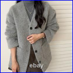 Rabbit Fur Jacket Women's New Single-breasted V-neck Loose Woolen Jacket Coats Rabbit Fur Jacket Women's New Single-breasted V-neck Loose Woolen Jacket Coats