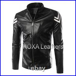 Racer Men Black Genuine Lambskin Real Leather Jacket Body Fit Stylish Coat