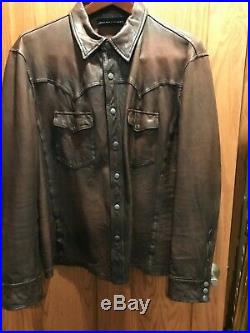 Ralph Lauren Black Label Mens Distressed Brown Leather Western Shirt XXL