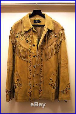 Ralph Lauren Deer Skin Leather Tassels Jacket, Western / Native American Style L