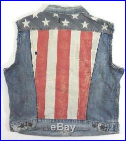 Ralph Lauren Denim Supply Distressed USA Flag Western Slim Jean Moto Jacket XL S