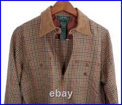 Ralph Lauren Men Plaid Jacket M Suede Collar Houndstooth Blouson LRL Herringbone