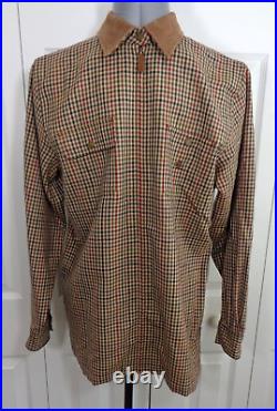 Ralph Lauren Men Plaid Jacket M Suede Collar Houndstooth Blouson LRL Herringbone