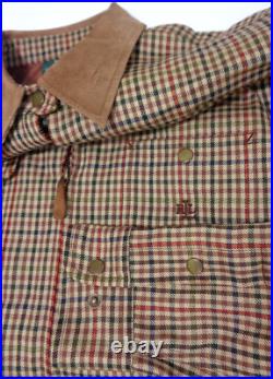 Ralph Lauren Men Plaid Jacket M Suede Collar Houndstooth Blouson LRL Herringbone