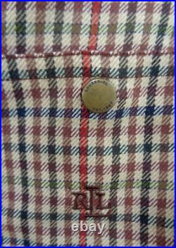 Ralph Lauren Men Plaid Jacket M Suede Collar Houndstooth Blouson LRL Herringbone