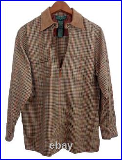 Ralph Lauren Men Plaid Jacket M Suede Collar Houndstooth Blouson LRL Herringbone