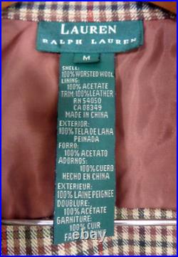 Ralph Lauren Men Plaid Jacket M Suede Collar Houndstooth Blouson LRL Herringbone