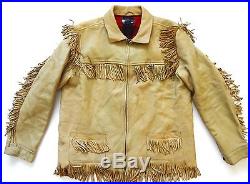 Ralph Lauren Polo Distressed Wool Leather Western Fringe Vintage Jacket SLIM XL