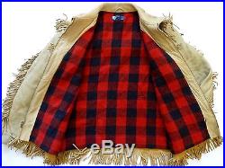 Ralph Lauren Polo Distressed Wool Leather Western Fringe Vintage Jacket SLIM XL