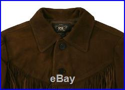 Ralph Lauren RRL Brown Fringed Western Suede Leather Jacket 2 M New $1400