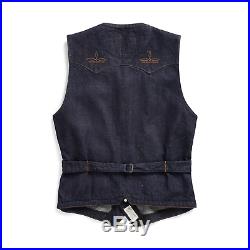 Ralph Lauren RRL Limited Edition Polo Western Selvedge Denim Leather Vest New