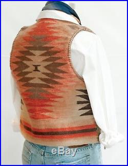 Ralph Lauren Southwestern Blanket Aztec Distressed Leather Western Vest MEDIUM