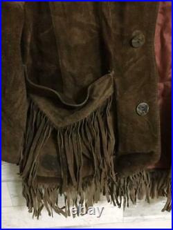 Ralph Lauren Western Fringe Leather Jacket Coat Brown Vintage Rare From Japan
