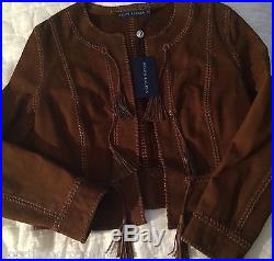 Ralph Lauren coat spring suede brown jacket fringe runway south western 1095 nwt