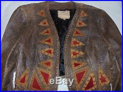 Rare Double D Ranch Brown Distressed & Studded Women's Leather jacket Small