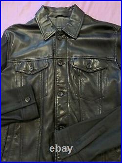 Rare John Varvatos Rocker Biker Moto Western Coach Leather Trucker Jacket Coat