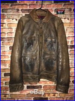 Rare Polo Ralph Lauren RRL Leather Western Fringed Moto Jacket Coat Men's Large