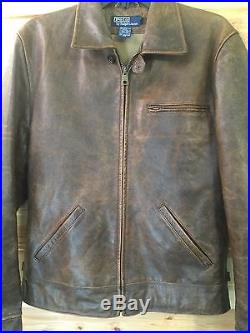 Rare' Polo Ralph Lauren Western Style Trim Distressed Leather Jacket Sz. Small