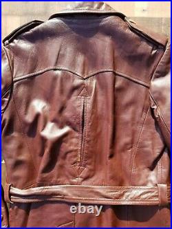 Rare Remy Western Cowboy Leather Jacket Trench Coat Brown Men's 38