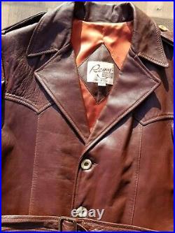 Rare Remy Western Cowboy Leather Jacket Trench Coat Brown Men's 38